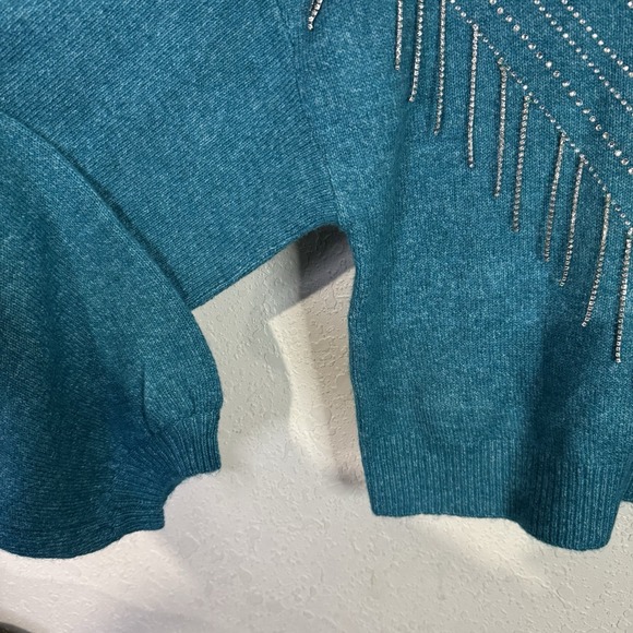Broadway 38 Rhinestone Sweater Teal Blue M Long Sleeve NWT - Picture 9 of 10